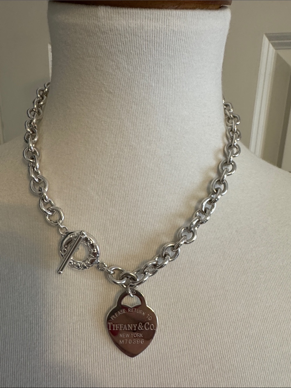 Substantial “Dupe” Tiffany Sterling Silver Heart Tag Toggle Necklace